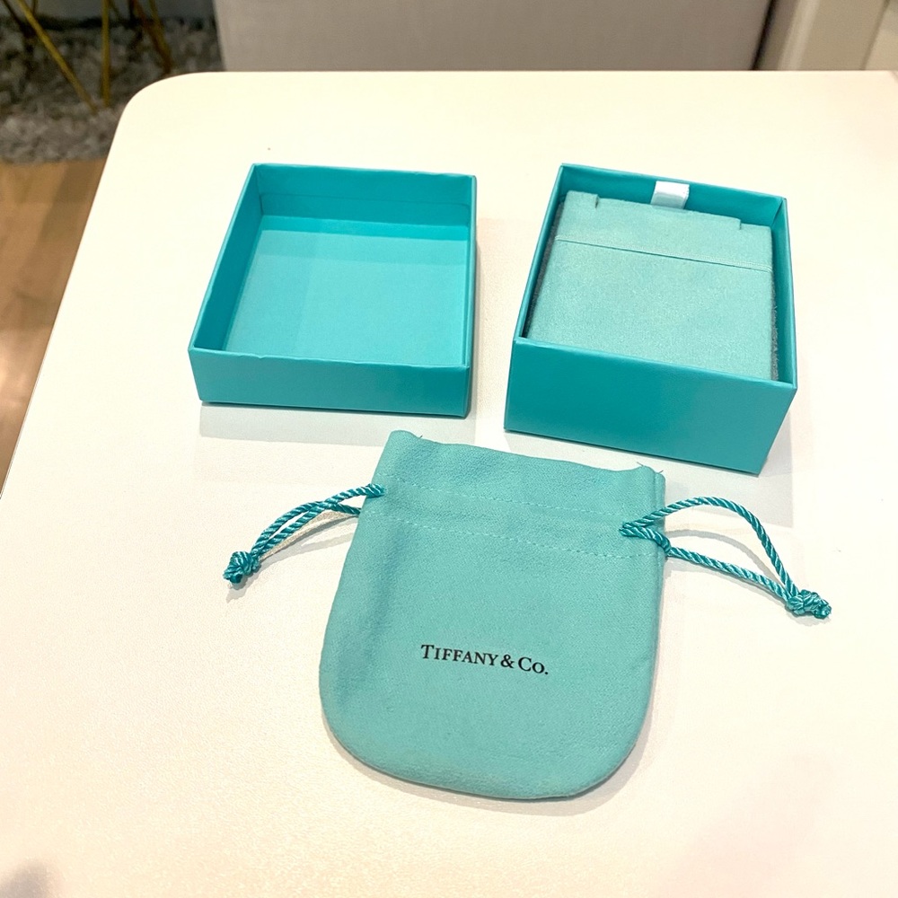 Tiffany & Co box, velvet insert, and jewelry bag